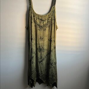 Embroidered Olive Green Mini Dress